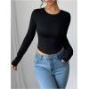 image:imageMakeMeChic Womens Bow Back Crew Neck Blouse Long Sleeve Work Office Dressy TopsBlack and White