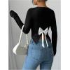 image:imageMakeMeChic Womens Bow Back Crew Neck Blouse Long Sleeve Work Office Dressy TopsBlack and White