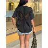 image:imageMakeMeChic Womens Butterfly Hollow Out T Shirt Short Sleeve Crew Neck Summer Tee TopBlack