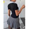 image:imageMakeMeChic Womens Collar Short Sleeve Crop Tops Y2K 2 in 1 Summer Office Tee ShirtBlack