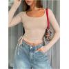 image:imageMakeMeChic Womens Crop Tops Scoop Neck Ruched Tie Side Drawstring Knit Y2k T Shirt Fall ClothesApricot