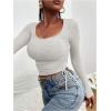 image:imageMakeMeChic Womens Crop Tops Scoop Neck Ruched Tie Side Drawstring Knit Y2k T Shirt Fall ClothesGrey