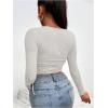 image:imageMakeMeChic Womens Crop Tops Scoop Neck Ruched Tie Side Drawstring Knit Y2k T Shirt Fall ClothesGrey