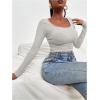 image:imageMakeMeChic Womens Crop Tops Scoop Neck Ruched Tie Side Drawstring Knit Y2k T Shirt Fall ClothesGrey