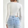image:imageMakeMeChic Womens Deep V Neck Tee Tops Metal Floral Ruched Long Sleeve Work Office T ShirtWhite
