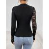image:imageMakeMeChic Womens Floral Lace Long Sleeve Mock Neck Rib Knitted Asymmetrical Tee Shirt TopsBlack