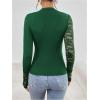 image:imageMakeMeChic Womens Floral Lace Long Sleeve Mock Neck Rib Knitted Asymmetrical Tee Shirt TopsDark Green