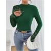 image:imageMakeMeChic Womens Floral Lace Long Sleeve Mock Neck Rib Knitted Asymmetrical Tee Shirt TopsDark Green