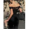 image:imageMakeMeChic Womens Floral Lace Off The Shoulder Crop Tops Short Sleeve Going Out T ShirtBlack