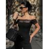 image:imageMakeMeChic Womens Floral Lace Off The Shoulder Crop Tops Short Sleeve Going Out T ShirtBlack