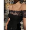 image:imageMakeMeChic Womens Floral Lace Off The Shoulder Crop Tops Short Sleeve Going Out T ShirtBlack