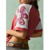 image:imageMakeMeChic Womens Floral Tee Top Crew Neck Short Sleeve Color Block Loose Summer T ShirtRed and White