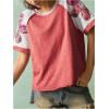 image:imageMakeMeChic Womens Floral Tee Top Crew Neck Short Sleeve Color Block Loose Summer T ShirtRed and White