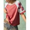 image:imageMakeMeChic Womens Floral Tee Top Crew Neck Short Sleeve Color Block Loose Summer T ShirtRed and White
