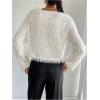 image:imageMakeMeChic Womens Fuzzy Crew Neck T Shirt Long Sleeve Going Out Crop TopsWhite
