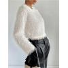 image:imageMakeMeChic Womens Fuzzy Crew Neck T Shirt Long Sleeve Going Out Crop TopsWhite
