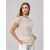 image:imageMakeMeChic Womens Going Out Contrast Lace Crew Neck Tee Tops Textured Short Sleeve T ShirtApricot