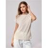 image:imageMakeMeChic Womens Going Out Contrast Lace Crew Neck Tee Tops Textured Short Sleeve T ShirtApricot