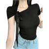 image:imageMakeMeChic Womens Knit Cap Sleeve Tops Mock Neck Shirts Slim Fitted Going Out Tees Y2k Clothes 2025Black