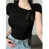image:imageMakeMeChic Womens Knit Cap Sleeve Tops Mock Neck Shirts Slim Fitted Going Out Tees Y2k Clothes 2025Black