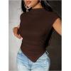 image:imageMakeMeChic Womens Knit Cap Sleeve Tops Mock Neck Shirts Slim Fitted Going Out Tees Y2k Clothes 2025Brown