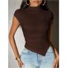 image:imageMakeMeChic Womens Knit Cap Sleeve Tops Mock Neck Shirts Slim Fitted Going Out Tees Y2k Clothes 2025Brown