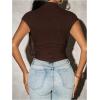 image:imageMakeMeChic Womens Knit Cap Sleeve Tops Mock Neck Shirts Slim Fitted Going Out Tees Y2k Clothes 2025Brown