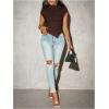 image:imageMakeMeChic Womens Knit Cap Sleeve Tops Mock Neck Shirts Slim Fitted Going Out Tees Y2k Clothes 2025Brown