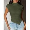 image:imageMakeMeChic Womens Knit Cap Sleeve Tops Mock Neck Shirts Slim Fitted Going Out Tees Y2k Clothes 2025Green