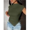 image:imageMakeMeChic Womens Knit Cap Sleeve Tops Mock Neck Shirts Slim Fitted Going Out Tees Y2k Clothes 2025Green