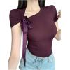 image:imageMakeMeChic Womens Knit Cap Sleeve Tops Mock Neck Shirts Slim Fitted Going Out Tees Y2k Clothes 2025Purple