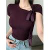 image:imageMakeMeChic Womens Knit Cap Sleeve Tops Mock Neck Shirts Slim Fitted Going Out Tees Y2k Clothes 2025Purple