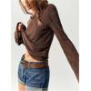 image:imageMakeMeChic Womens Lace Bell Sleeve T Shirt Crew Neck Textured Vintage Tee TopsBrown
