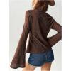 image:imageMakeMeChic Womens Lace Bell Sleeve T Shirt Crew Neck Textured Vintage Tee TopsBrown