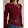image:imageMakeMeChic Womens Lace Bell Sleeve Tops Asymmetrical Shirts Business Casual Outfit BlousesBurgundy