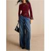 image:imageMakeMeChic Womens Lace Bell Sleeve Tops Asymmetrical Shirts Business Casual Outfit BlousesBurgundy