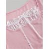 image:imageMakeMeChic Womens Lace Bow Front Puff Sleeve Tee Square Neck Cute Crop TopsPink