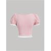 image:imageMakeMeChic Womens Lace Bow Front Puff Sleeve Tee Square Neck Cute Crop TopsPink