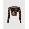 image:imageMakeMeChic Womens Leopard Off Shoulder Crop Top Ruched Long Sleeve Y2K Tee Shirt TopsBrown