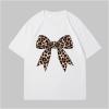 image:imageMakeMeChic Womens Leopard Print Bow T Shirt Crew Beck Short Sleeve Y2k Tee TopsWhite