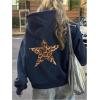 image:imageMakeMeChic Womens Leopard Print Hoodie Drawstring Long Sleeve Pocket Y2k SweatshirtBlue