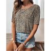 image:imageMakeMeChic Womens Leopard Print T Shirt Criss Cross Crew Neck Twist Short Sleeve Summer Tee TopMulticolor