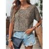 image:imageMakeMeChic Womens Leopard Print T Shirt Criss Cross Crew Neck Twist Short Sleeve Summer Tee TopMulticolor