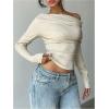 image:imageMakeMeChic Womens Long Sleeve Off The Shoulder Tops Going Out Asymmetrical Tops Y2kT ShirtApricot