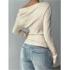 image:imageMakeMeChic Womens Long Sleeve Off The Shoulder Tops Going Out Asymmetrical Tops Y2kT ShirtApricot