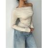 image:imageMakeMeChic Womens Long Sleeve Off The Shoulder Tops Going Out Asymmetrical Tops Y2kT ShirtApricot