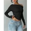 image:imageMakeMeChic Womens Long Sleeve Off The Shoulder Tops Going Out Asymmetrical Tops Y2kT ShirtBlack