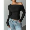 image:imageMakeMeChic Womens Long Sleeve Off The Shoulder Tops Going Out Asymmetrical Tops Y2kT ShirtBlack