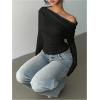 image:imageMakeMeChic Womens Long Sleeve Off The Shoulder Tops Going Out Asymmetrical Tops Y2kT ShirtBlack
