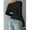 image:imageMakeMeChic Womens Long Sleeve Off The Shoulder Tops Going Out Asymmetrical Tops Y2kT ShirtBlack